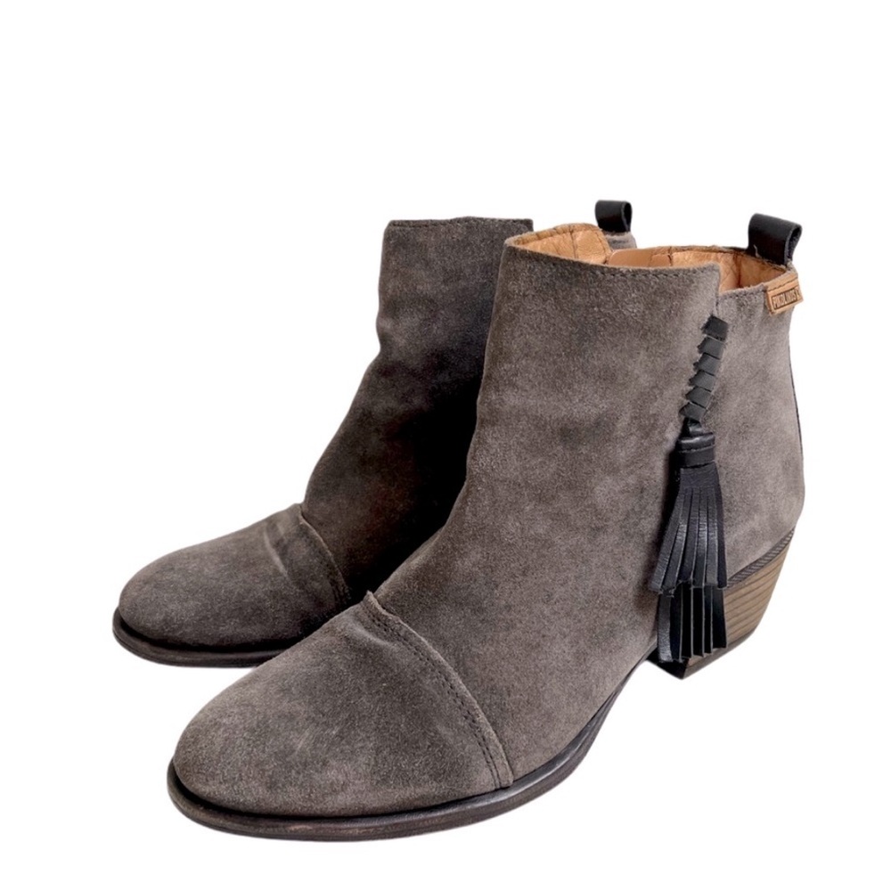 PIKOLINOS Gray Genuine Leather Suede Boho Boots Chunky heel 39 9